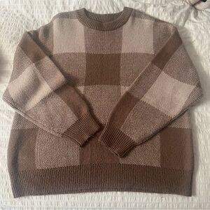 Oak + Fort Oversized Brown Checkered Crewneck Sweater